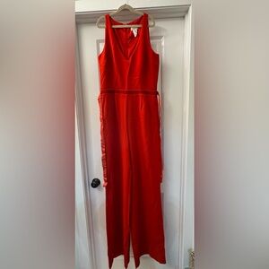 Red Jumpsuit with Velvet Belt